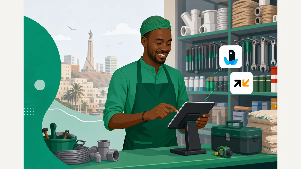 Commerçant sénégalais utilisant un logiciel de caisse POS